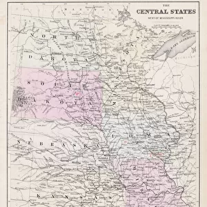 Map of central States USA 1877