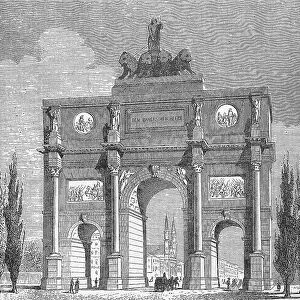 The Siegestor gate in Munich, c. 1876, Bavaria, Germany, historical, digital reproduction of an original 19th century painting, original date unknown, c. 1880