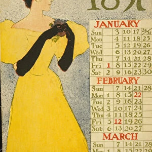1897 calendar for the months of January, February and March by Edward Penfield