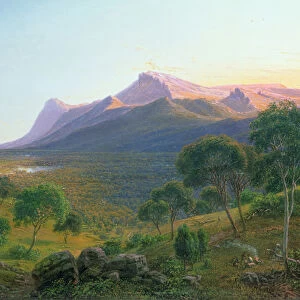 Aborigines by a Fire before Mount William as seen from Mount Dryden in the Grampians