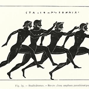 Ancient Greek athletes running (litho)