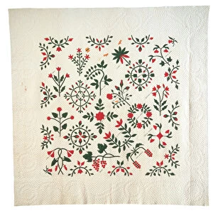 Applique and Embroidered Garden Botanical Album Quilt, 1850-60 (cotton)