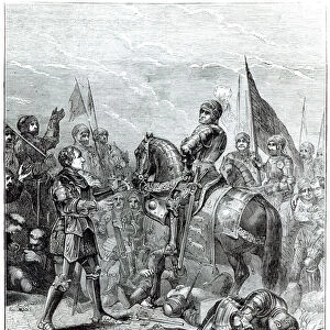 Battle of Bosworth Field: Lord Stanley bringing the Crown of Richard III (1452-1485) to Richmond