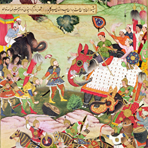 Battle between the forces of Persia and Turan, illustration from the Shahnama