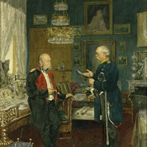 Bismarck with Emperor Wilhelm I in a room in the Unter den Linden palace, Berlin
