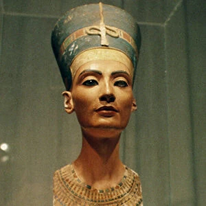 Bust of Queen Nefertiti, front view, from the studio of the sculptor Thutmose at Tell