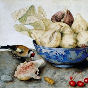 Chinese cup with figs, cherries and a goldfinch (w / c)