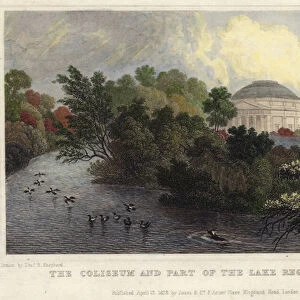 The Coliseum and part of the lake, Regents Park, London (coloured engraving)