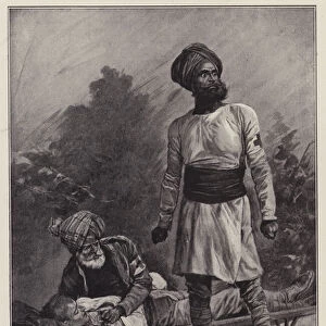 The dangers of mercy, Indian Ambulance Bearers under fire (litho)