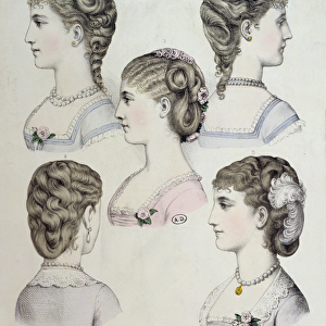 Different hairstyles, plate from Le Moniteur de la Coiffure