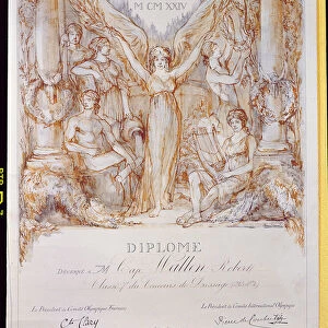 Diploma award from the VIII Olympiad, held in Paris, 1924 (colour litho)