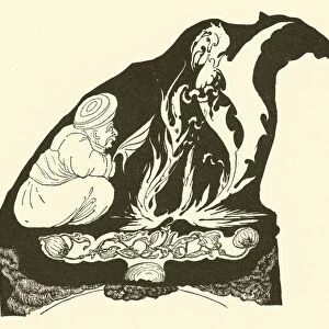 The Djinn making the beginnings of the Magic that brought the Humph to the Camel (engraving)