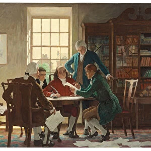 Drafting the Declaration of Independence in 1776, 1944 (oil on panel)