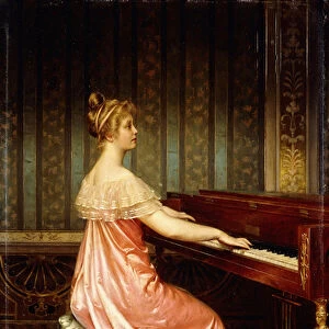 Elegant Lady seated at Piano-Forte, (oil on canvas)