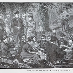 Etiquette of the picnic, A lunch in the woods (engraving)