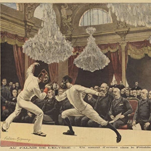 A fencing match before the President of France at the Elysee Palace (colour litho)