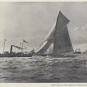 First Race of the Series of International Yacht Races between Defender and Valkyrie III, 1896, in New York Bay (litho)