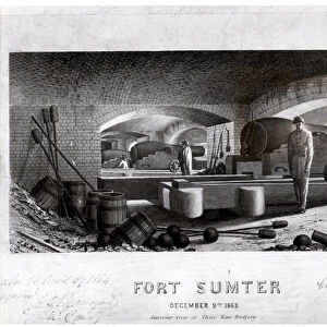 Fort Sumter, Interior View of Three Gun Battery, December 1863 (engraving) (b&w photo)