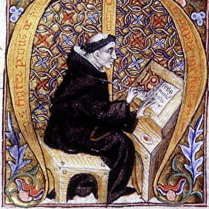 Fra Pietro di Pavia (Frere Pierre de Pavia), a copyist at work ("M"). 14th century manuscript