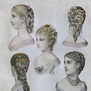 Hairstyles, illustration from Le Moniteur de la Coiffure