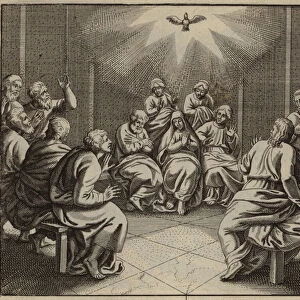 The Holy Spirit coming to the Twelve Apostles on the day of Pentecost (engraving)