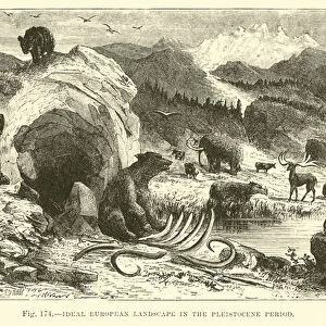 Ideal European Landscape in the Pleistocene Period (engraving)