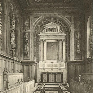 Interior, Pembroke College Chapel, Oxford, Oxfordshire (b / w photo)