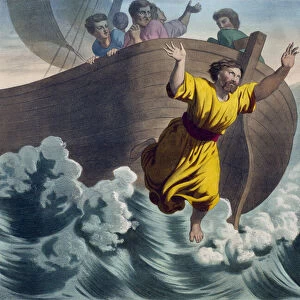 Jonah thrown into the sea, illustration from a catechism L Histoire Sainte