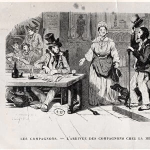 Journeyman arriving at a Boarding house, c. 1850 (engraving) (b / w photo)