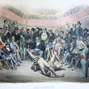 Les Lutteurs, Les differents publics de Paris, pl. 12, 1854 (colour litho)