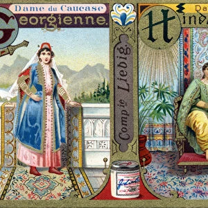 Letter G as Georgian Caucasus Lady and H as Hindu Noble Lady. Womens alphabet