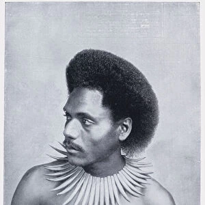 A Man of Fiji, with Necklace of Cachalot Teeth (b / w photo)