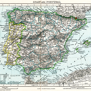 Map of Spain and Portugal from Milners Gallery of Geography, c. 1872 (colour litho)