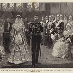 The Marriage of HRH the Duke of York, KG, and HSH the Princess Victoria Mary of Teck, the Wedding Ceremony in St Jamess Chapel (engraving)