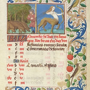Ms 2697 Calendar for the month of November, from the Heures de Notre Dame