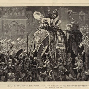 Nagas dancing before the Prince of Wales Elephant in the Torchlight Procession at Jeypore (engraving)