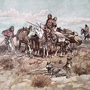 Native Americans Plains People moving camp, 1897 (w / c on paper)