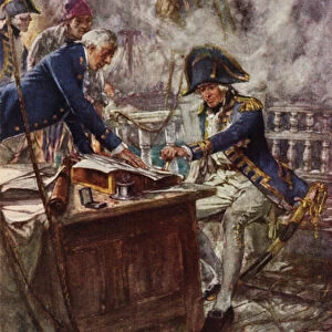 Nelson sealing his letter to the Crown Prince of Denmark (colour litho)