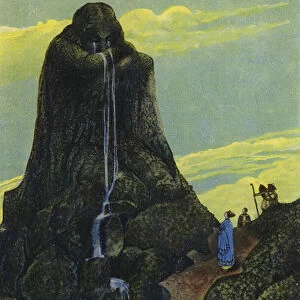 Niobe transformed into the Weeping Rock (colour litho)