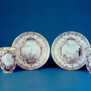 Pair of Meissen beakers and saucers, in the style of Johann Gregor Herold (1696-1775), c. 1728 (ceramic)