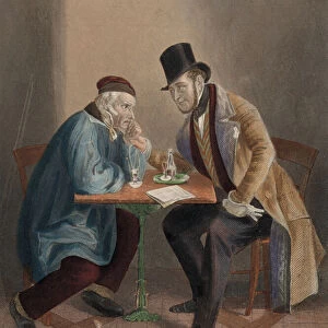The Parliamentary candidate taking a drink with a member of the electorate (coloured engraving)