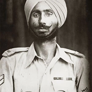 Portrait fo Naik Nand Singh, 1st Battalion, 11th Sikh Regiment, Burma, 1944 (b / w photo)