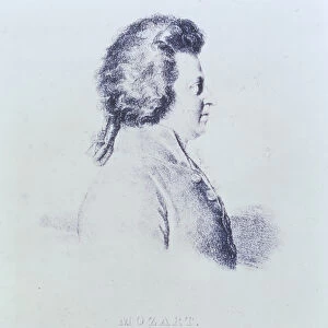 Portrait of Wolfgang Amadeus Mozart (1756-91) with a lock of his hair attached below