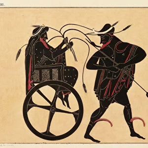 Print of the Decoration on a Greek Amphora, showing Triptolemus and Hermes, c. 1858 (w / c and bodycolour over litho on wove paper)