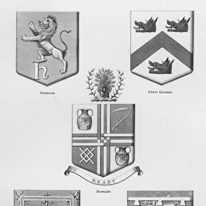 Public arms: Horsham; Great Grimsby; Burslem; Orkney; Duchy of Lancaster (engraving)