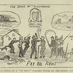 Reduced Fac-simile of a "No Rent"Placard posted on the Chapel Gate at Kilfinane (engraving)