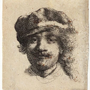 Rembrandt with three mustaches, 1634 (Etching)