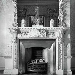 The Rococo boudoir chimneypiece at Castle Hill, Devon, from England's Lost Houses by Giles Worsley (1961-2006) published 2002 (b/w photo)