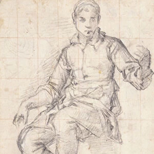 A Seated Boy, (black white and red chalk)