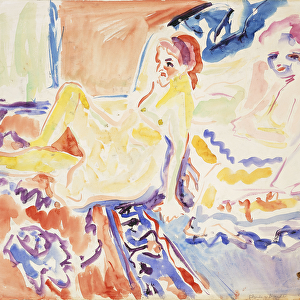 Sitting and Lying (recto); Sitzende und Liegende (recto), (watercolour on paper)